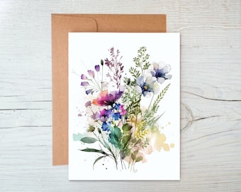 Watercolor Floral Cards Pack, Floral Note Cards for Women, Botanical Cards with Envelopes, Wildflower Card Set, All Occasion Greeting Cards