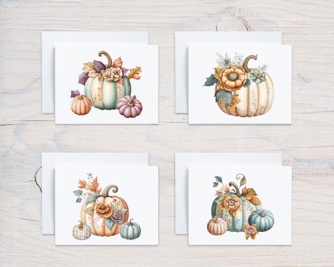 Pastel Pumpkin Note Cards With Envelopes, Fall Card Pack, Fall ...