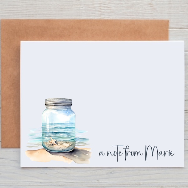 Personalized Beach Note Cards with Envelopes, Summery Stationery Set, a note from card, Beach Themed Gifts for Women