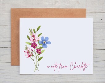 Personalized Wildflower Note Cards, Custom A Note From Card, Floral Stationery for Women, Floral Note Cards, Floral Greeting Cards
