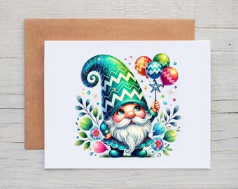 Gnome Birthday Card, Happy Birthday Card Pack, Blank Birthday Cards with Envelopes, Birthday Greeting Cards, Birthday Card Pack, Gnome Cards