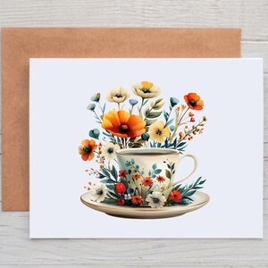 Tea Cup Note Cards with Envelopes, Wildflower Tea Cup Card Pack, Floral Stationery for Women, Gift for Tea Drinker, Blank Note Cards