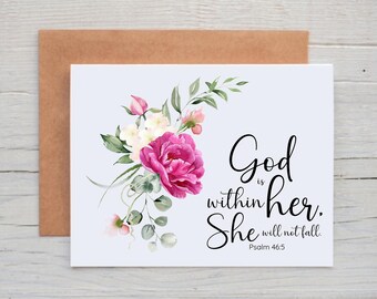 Psalm 46:5 Note Cards, Christian Note Cards with Bible Verses, Inspirational Card for Women, Encouragement Card for Friend, God is Within