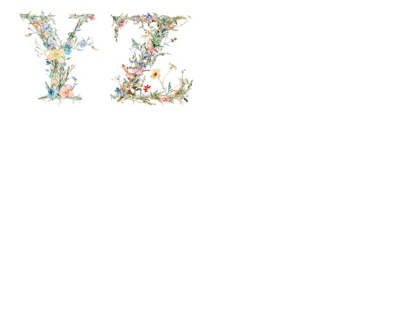 Pu&ograve; includere: Le lettere Y ed E sono formate da illustrazioni di fiori e vegetazione ad acquerello.