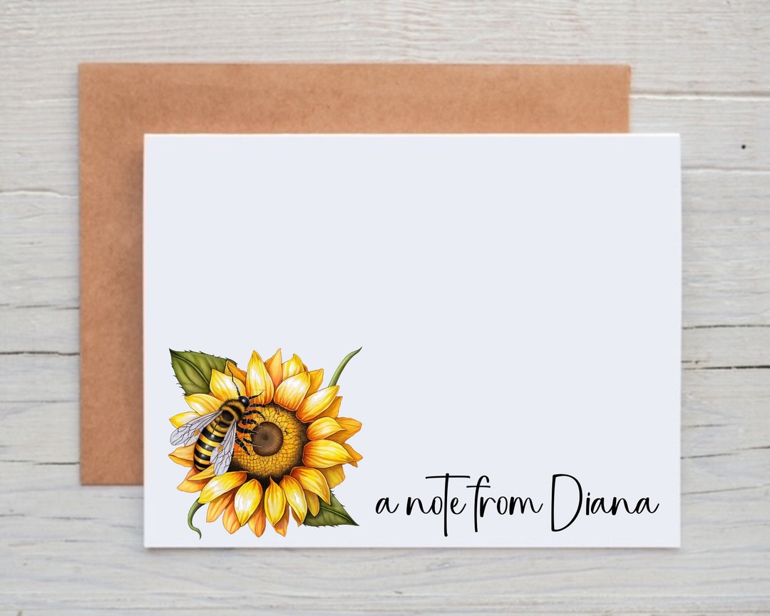 Personalized Sunflower Note Cards With Envelopes, Custom Stationery Set ...