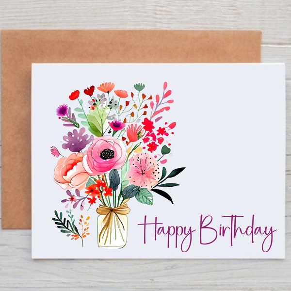 Floral Birthday Card Pack, Birthday Stationery with Flowers, Blank Birthday Cards with Envelopes, Pretty Birthday Card for Friend