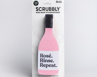 Scrubbly™ Kitchen Cleaning Sponge: Rosé Rinse Repeat | Cute Cleaning Product | Gift for Wine Lovers | Pink Sponge