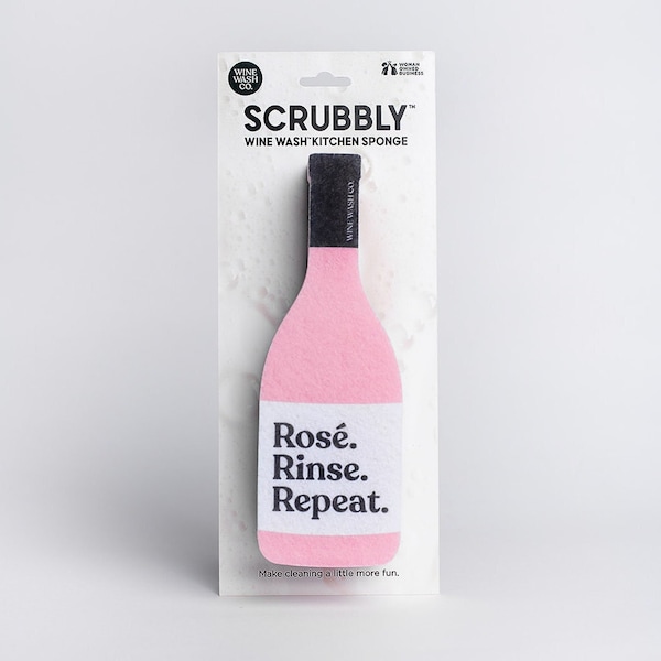 Scrubbly™ Kitchen Cleaning Sponge: Rosé Rinse Repeat | Cute Cleaning Product | Gift for Wine Lovers | Pink Sponge