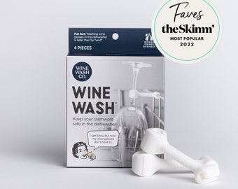 Wine Wash® Stemware Holder | Wine Glass Clip Attachment for Dishwasher | Wine Accessories, Kitchen Gadget | Gift for Wine Lover | 4 Pack