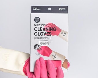Reusable Cleaning & Drinking Gloves for Household and Kitchen Use - Rubber Latex, 1 Pair, Pink - Fun Unique Gift for Wine Lover