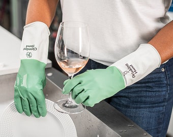 Reusable Cleaning & Drinking Gloves for Household and Kitchen - Rubber Latex, 1 Pair, Green | Funny Unique Gift for Wine Lover