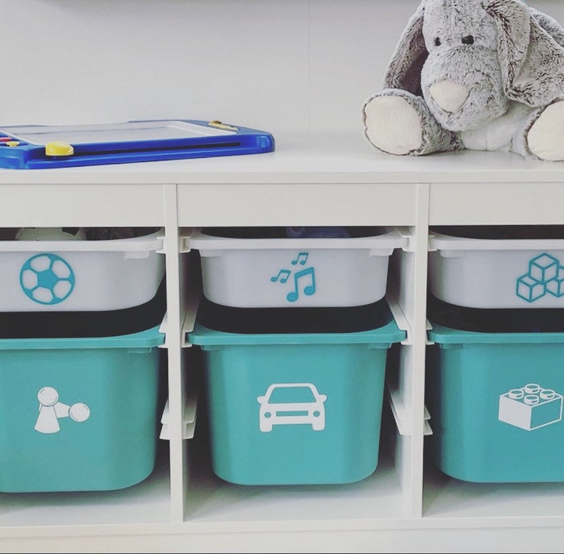 Trofast Aufkleber Ordnungsboxen Aufkleber Ordnung im Kinderzimmer Spielbox Organisation Spielzeugaufbewahrung Sticker Montessori Türkisblau