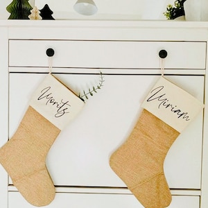 Personalized Santa stockings for the whole family | Burlap Santa boots with name