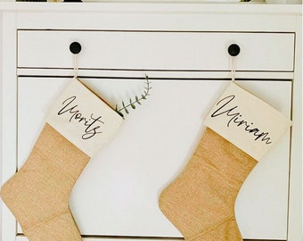 Personalized Santa stockings for the whole family | Burlap Santa boots with name