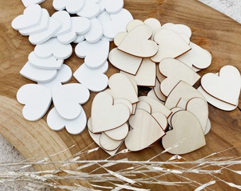Holz Herzen Chips Gästebuchrahmen | Tischdeko Holz Herzchen in Weiß oder Natur