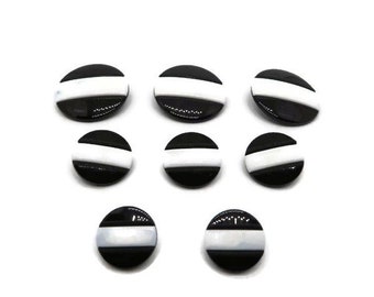 Pack 6 Buttons | Vintage 90's | Black and White | Resin | 28/18/15 mm | Sewing Button - Sewing |  1st Hole | DIY