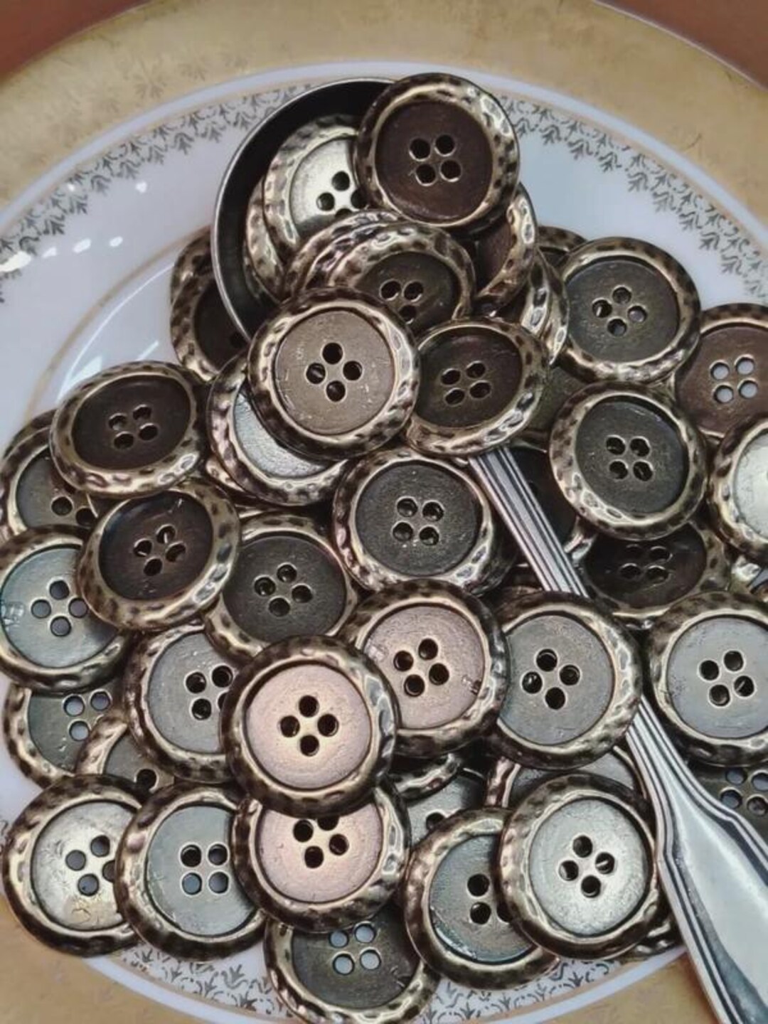 Set of 10 Vintage Rustic Buttons | Aged Bronze Hammered Effect Buttons ...