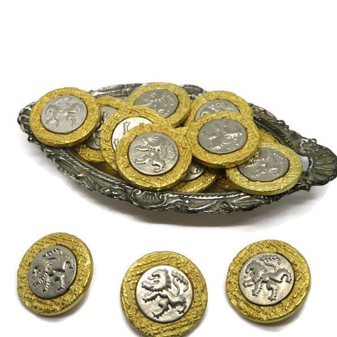 Pack 8 Buttons 90's Vintage Buttons Metallique 22mm Sewing Buttons 1 ...