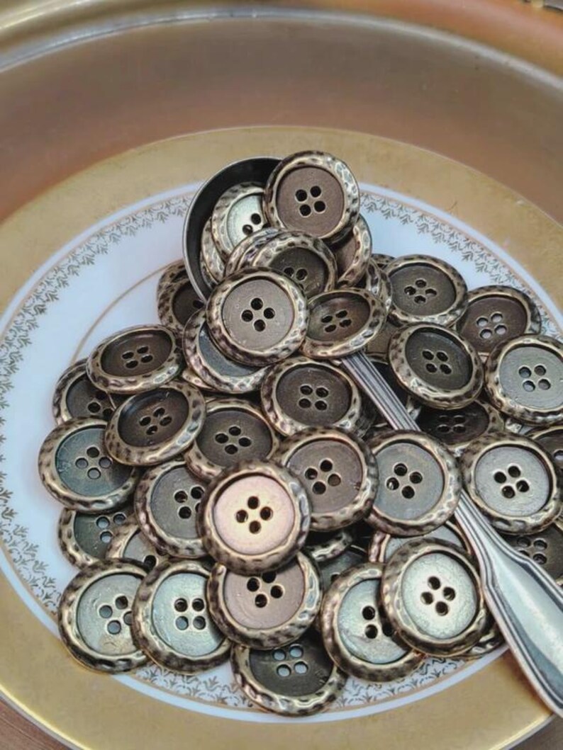 Set of 10 Vintage Rustic Buttons | Aged Bronze Hammered Effect Buttons ...