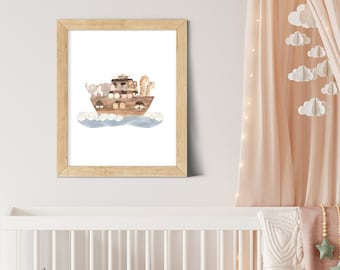 Noah's Ark Watercolor Print, Christian Nursery Art (Digital Download)