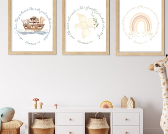 Noah's Ark Nursery Print Set, Watercolor Christian Wall Art (Digital Download)