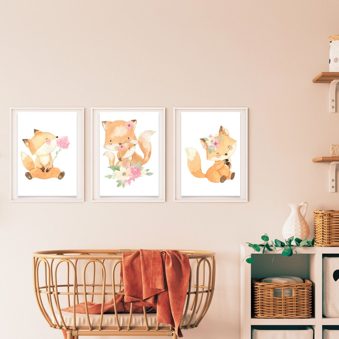 Watercolor Floral Fox Nursery Prints, Set of 3 (digital Download) - Etsy