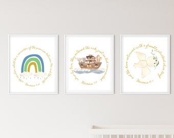 Noah's Ark Nursery Prints, Watercolor Bible Verse Art (Digital Download)