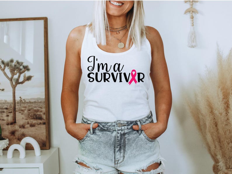 Breast Cancer Awareness Tank Top, I'm A Survivor Tank Top, Women's Racerback Tank Top, Cancer Fighter Shirt, Pink Ribbon Tank Top image 1