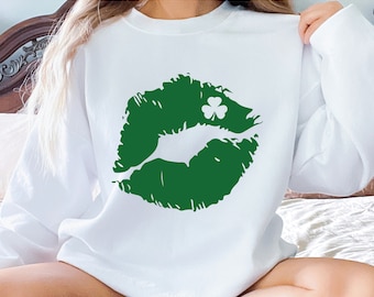 Lucky Kiss Sweatshirt, Irish Lips Sweater, St. Patrick's Day Sweatshirt, Irish Day Sweat, Lucky Clover Sweatshirt, Lucky Kiss Sweat