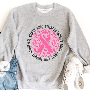 Pink Ribbon Sweatshirt, Breast Cancer Crewneck Sweater, Breast Cancer Awareness Pullover, Cancer Support Sweatshirt, Cancer Ribbon Pullover