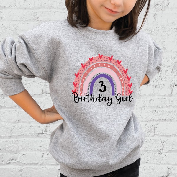 3 Birthday Girl Sweatshirt, 3rd Birthday Sweater,   Birthday Party Crewneck Sweater, Third Birthday Pullover, Gift For Birthday Girl