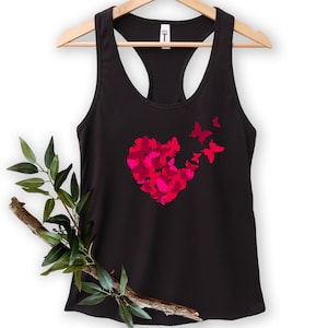 Butterfly Heart Tank, Gift For Valentine&#39;s Day, Tank For Couple, Happy Valentine&#39;s Day Tank, Red Heart Tank, Butterfly Tank