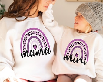 Mama Mini Swearshirt, Rainbow Mama Sweater, Rainbow Mini   Sweatshirt, Matching Crewneck Sweatshirt, Mommy And Me Pullover Sweatshirt