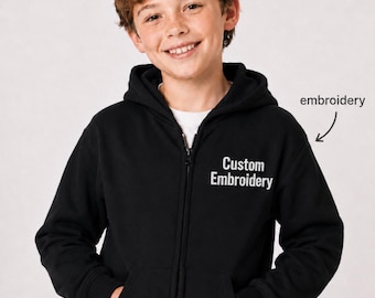Custom Embroidered Youth Zip Hoodie, Custom Name Fleece Jacket, Boys Girls Embroidery Gift