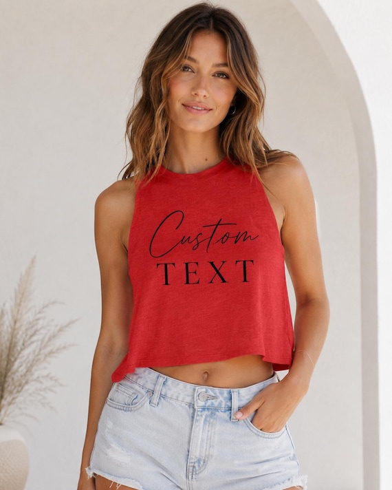 Custom Text Crop Tank Top, Personalized Summer Top, Custom Workout Shirt, Cute Beach Tank