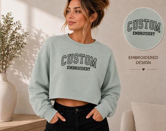 Women's Crop Sweatshirt, Custom Embroidery (Lightweight, Soft Fit)