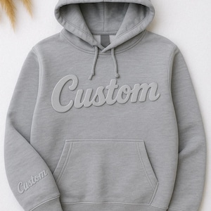 Moletom com estampa de puff personalizada - Moletom com capuz com texto em relevo 3D, presente com letras em relevo, pulôver aconchegante com texto personalizado