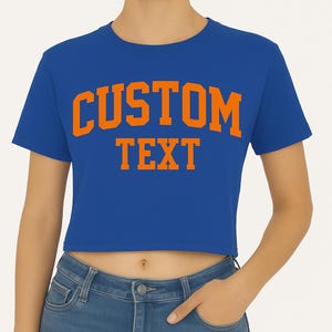 Top corto con letras universitarias personalizadas para mujer, top corto retro personalizado, camiseta corta con diseño personalizado, top corto retro personalizado, camiseta con texto personalizado