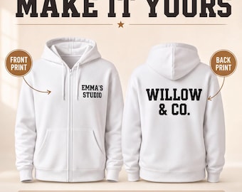 Zip Up Hoodie: Custom Logo and Text - Team or Personal Design