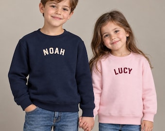Personalized Embroidered Kids Sweatshirt, Custom Name Crewneck, Toddler and Youth, Matching Sibling Outfits