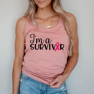 Breast Cancer Awareness Tank Top, I'm A Survivor Tank Top, Women's Racerback Tank Top, Cancer Fighter Shirt, Pink Ribbon Tank Top image 3