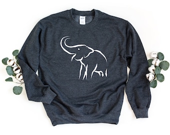 Elephant Sweatshirt, Elephant Lover Gift,   Elephant Crewneck Sweatshirt, Oversize Sweatshirt, Elephant Pullover