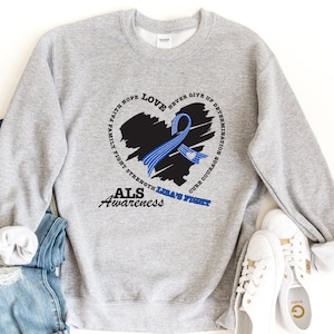 Personalized ALS Sweatshirt, ALS Awareness Pullover, Als Ribbon Crewneck Sweat, ALS Warrior Sweatshirt, Never Give Up Determination Pullover