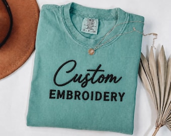 Comfort Colors Embroidered T-Shirt - Custom Logo, Vintage Look