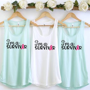 Breast Cancer Awareness Tank Top, I'm A Survivor Tank Top, Women's Racerback Tank Top, Cancer Fighter Shirt, Pink Ribbon Tank Top image 4