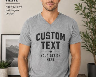 Camiseta personalizada com decote em V: design com texto e imagem personalizados