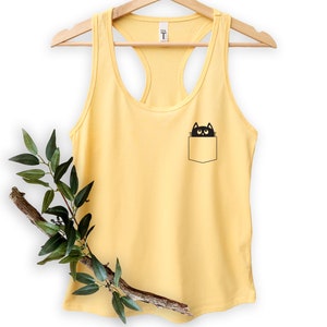 Cat PockeT Tank Tops, Funny CaT, Kitten in the pocket, Cat Lover Gift, Black CaT Shirt, Cute CaT for women, Kitty Kitten Racerback Tank