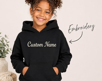 Embroidered Custom Name Youth Hoodie, Personalized Embroidered Kids Pullover, Girls Name Sweatshirt