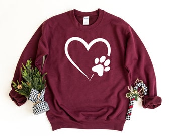 Dog Lover Sweatshirt, Heart Pawn Sweatshirt, Animal Lover Sweater, Gift for Dog Lover, Dog Pullover, Pet Crewneck, Cute Dog Sweater