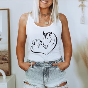Horse and Dog Racerback Tank, Heart Design (Women’s Summer Shirt)